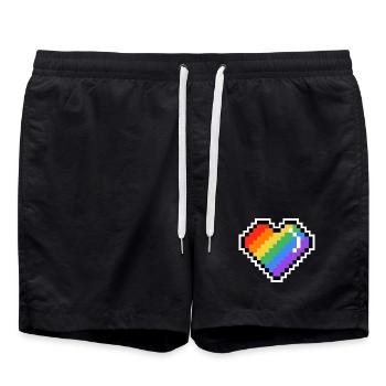 Pixel Regenbogenherz - Badeshorts - Schwarz - Vorne - AI Model Male 185 light (185cm)