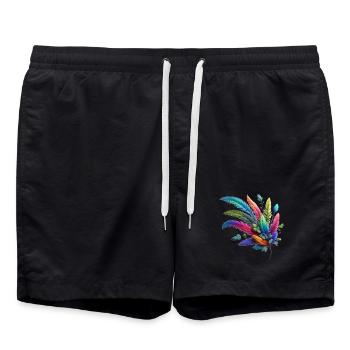 Colorful feathers. Vivid and detailed - Swim Trunks - black - Front - AI Model Male 185 light (185cm)
