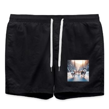 Huskies on a sled - Swim Trunks - black - Front - AI Model Male 185 light (185cm)