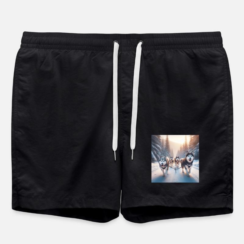 Huskys auf einem Schlitten - Badeshorts - Schwarz
