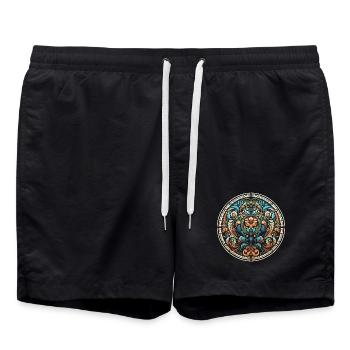 Buntglasfensters mit einem floralen Design - Badeshorts - Schwarz - Vorne - AI Model Male 185 light (185cm)