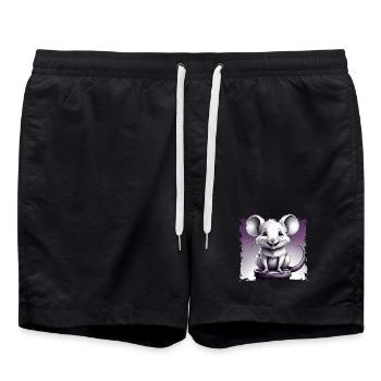 Maus comic lachend sitzt auf Hocker - Badeshorts - Schwarz - Vorne - AI Model Male 185 light (185cm)