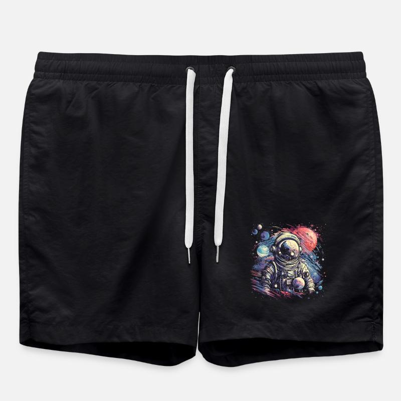 Cooler Astronaut im Retro Look - Badeshorts - Schwarz