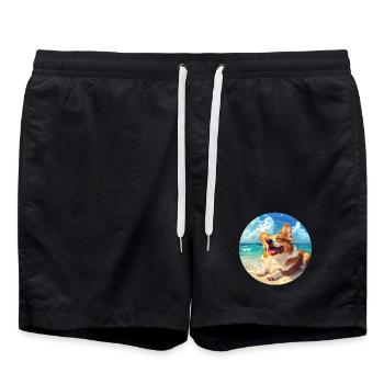 Corgi Joie De Plage Illustration - Short de bain - noir - Devant - AI Model Male 185 light (185cm)