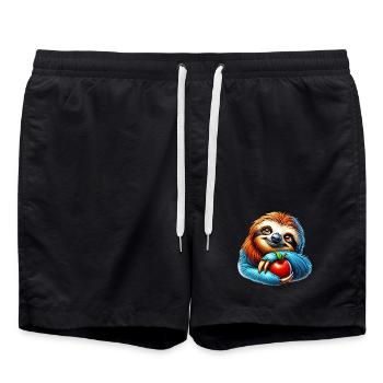 Sloth with a red apple - Swim Trunks - black - Front - AI Model Male 185 light (185cm)