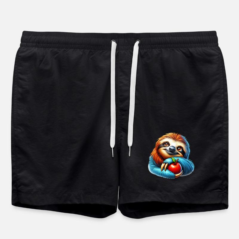 Faultier mit rotem Apfel - Badeshorts - Schwarz