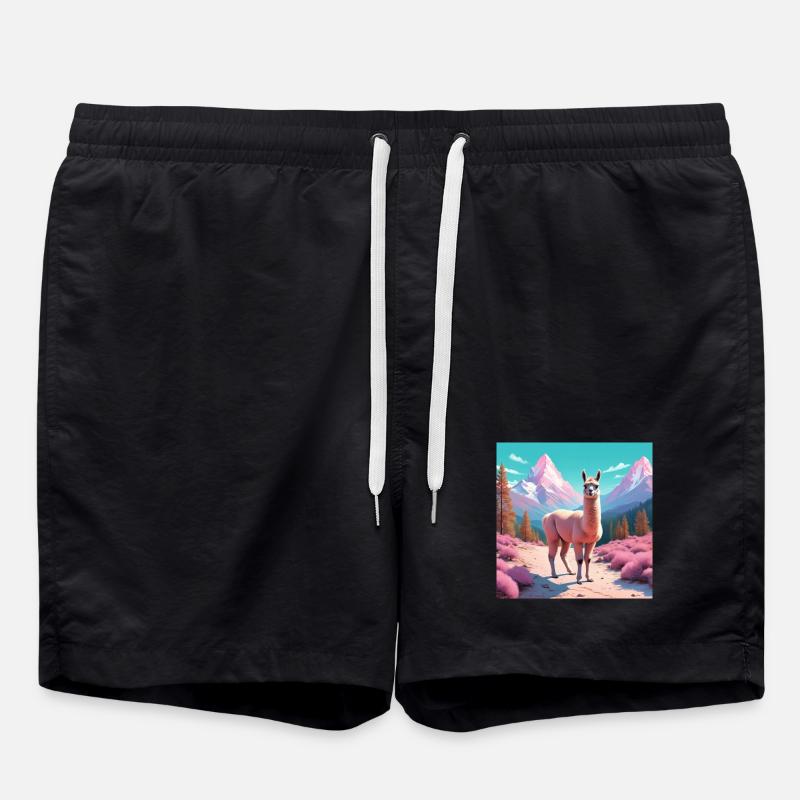 Llama in the mountains - Swim Trunks - black