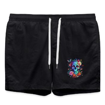 Crâne avec fleurs et papillon - Short de bain - noir - Devant - AI Model Male 185 light (185cm)