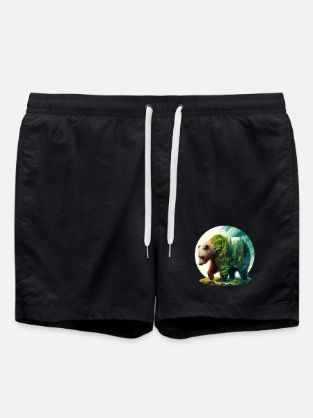 Bear with forest in silhouette - Swim Trunks - black