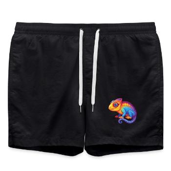 Caméléon coloré Kawaii dessin animé Personnage Animal - Short de bain - noir - Devant - AI Model Male 185 light (185cm)