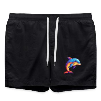 Dolphin Colorful Kawaii Cartoon Character Clipart - Swim Trunks - black - Front - AI Model Male 185 light (185cm)