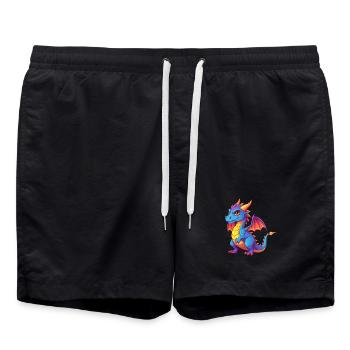 Drache Bunte Kawaii Cartoon Figur Clipart - Badeshorts - Schwarz - Vorne - AI Model Male 185 light (185cm)