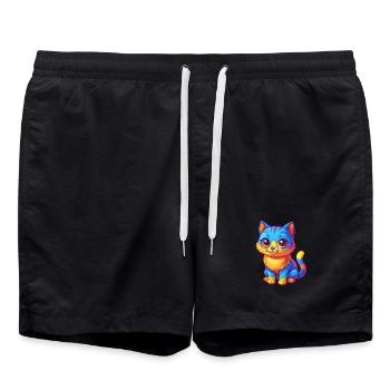 Cat Colorful Kawaii Cartoon Character Clipart - Swim Trunks - black - Front - AI Model Male 185 light (185cm)