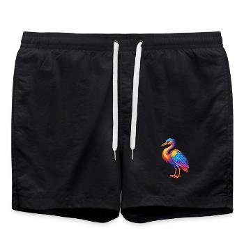 Kranich Bunte Kawaii Cartoon Figur Clipart - Badeshorts - Schwarz - Vorne - AI Model Male 185 light (185cm)