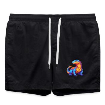 Komodowaran Bunte Kawaii Zeichentrickfigur - Badeshorts - Schwarz - Vorne - AI Model Male 185 light (185cm)