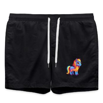 Pony Bunte Kawaii Cartoon Figur Clipart - Badeshorts - Schwarz - Vorne - AI Model Male 185 light (185cm)