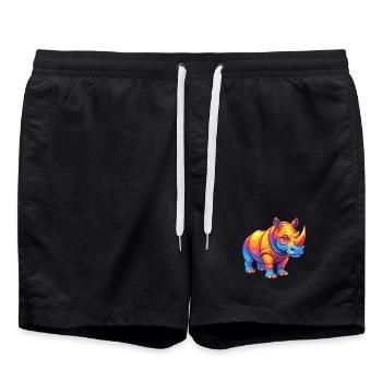 rhinocéros coloré kawaii personnage de dessin animé clipart - Short de bain - noir - Devant - AI Model Male 185 light (185cm)