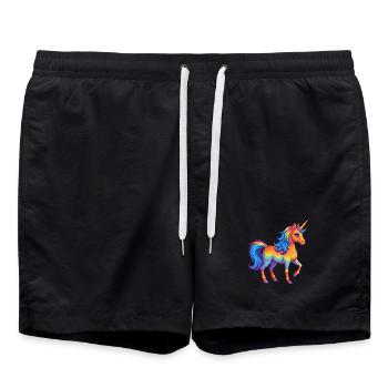 Einhorn Bunte Kawaii Cartoon Figur Clipart - Badeshorts - Schwarz - Vorne - AI Model Male 185 light (185cm)