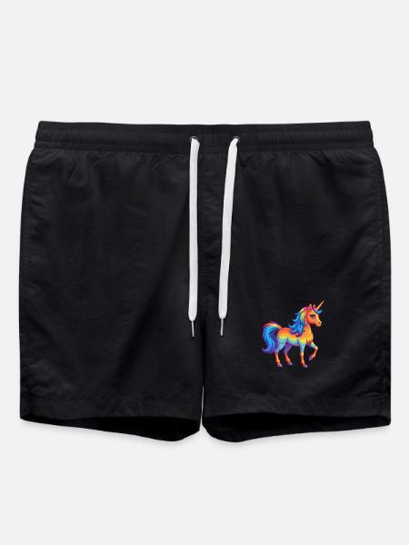 Licorne coloré Kawaii Dessin animé Personnage Clipart - Short de bain - noir