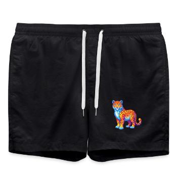 Snow Leopard Colorful Kawaii Cartoon Character - Swim Trunks - black - Front - AI Model Male 185 light (185cm)