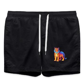 Tiger Colorful Kawaii Cartoon Character Clipart - Swim Trunks - black - Front - AI Model Male 185 light (185cm)