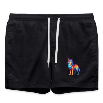 Wolf Bunte Kawaii Cartoon Figur Clipart - Badeshorts - Schwarz - Vorne - AI Model Male 185 light (185cm)