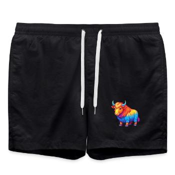 Yak coloré Kawaii Dessin animé Personnage Clipart - Short de bain - noir - Devant - AI Model Male 185 light (185cm)