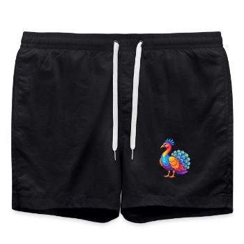 Peacock Colorful Kawaii Cartoon Character Clipart - Swim Trunks - black - Front - AI Model Male 185 light (185cm)