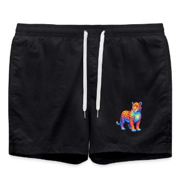 Jaguar Bunte Kawaii Cartoon Charakter Clipart - Badeshorts - Schwarz - Vorne - AI Model Male 185 light (185cm)