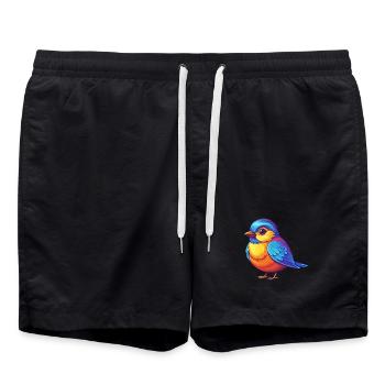 Mésange coloré Kawaii personnage de dessin animé oiseau - Short de bain - noir - Devant - AI Model Male 185 light (185cm)