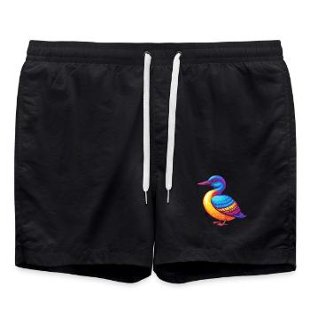 Common Loon Colorful Kawaii Cartoon Character Bird - Swim Trunks - black - Front - AI Model Male 185 light (185cm)