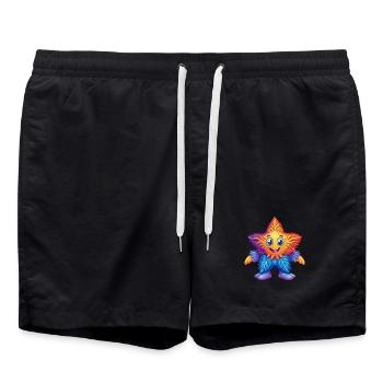 Feder Stern Bunt Kawaii Cartoon Meerestier - Badeshorts - Schwarz - Vorne - AI Model Male 185 light (185cm)