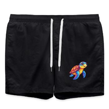Sea Turtle Colorful Kawaii Cartoon Sea Animal - Swim Trunks - black - Front - AI Model Male 185 light (185cm)