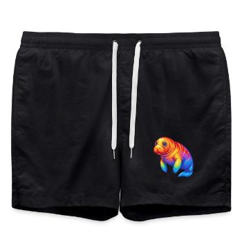 Manatee Colorful Kawaii Cartoon Sea Animal - Swim Trunks - black - Front - AI Model Male 185 light (185cm)