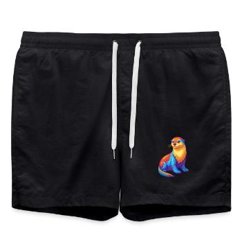 Sea Otter Colorful Kawaii Cartoon Sea Animal - Swim Trunks - black - Front - AI Model Male 185 light (185cm)