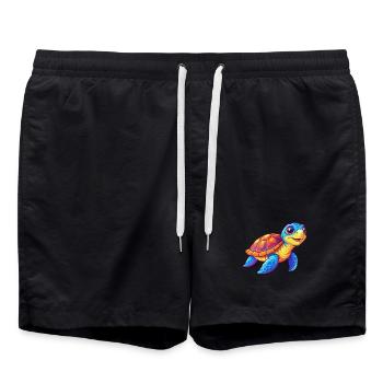 Tortue de mer verte Coloré Kawaii Dessin animé Clipart - Short de bain - noir - Devant - AI Model Male 185 light (185cm)