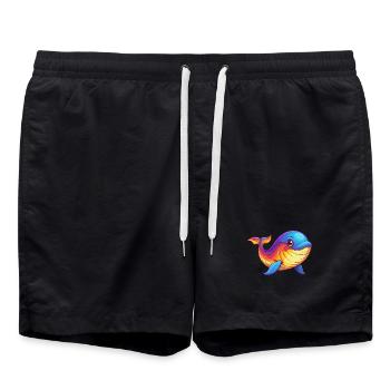 baleine bleue coloré kawaii dessin animé animal marin - Short de bain - noir - Devant - AI Model Male 185 light (185cm)