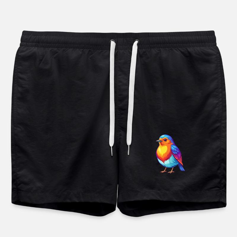 Robin Bunte Kawaii Cartoon Figur Vogel - Badeshorts - Schwarz