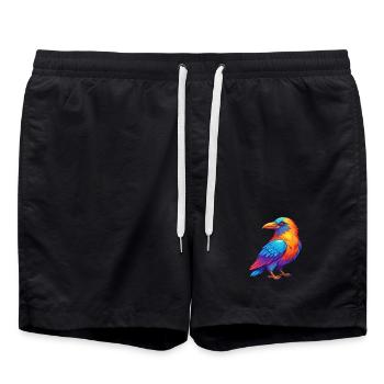 Rabe Bunte Kawaii Cartoon Figur Vogel - Badeshorts - Schwarz - Vorne - AI Model Male 185 light (185cm)