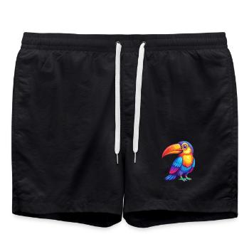 Toucan Colorful Kawaii Cartoon Character Bird - Swim Trunks - black - Front - AI Model Male 185 light (185cm)