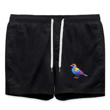 Rot geflügelte Amsel Bunte Kawaii Karikatur - Badeshorts - Schwarz - Vorne - AI Model Male 185 light (185cm)