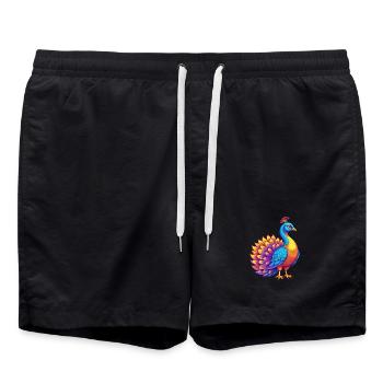 Peacock Colorful Kawaii Cartoon Character Bird - Swim Trunks - black - Front - AI Model Male 185 light (185cm)