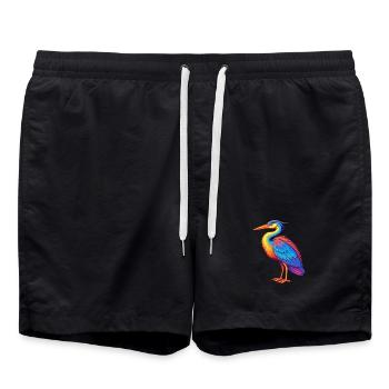 Great Blue Heron Colorful Kawaii Cartoon Bird - Swim Trunks - black - Front - AI Model Male 185 light (185cm)