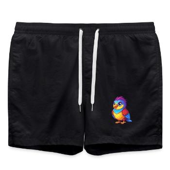Coucou coloré Kawaii Dessin animé Personnage Oiseau - Short de bain - noir - Devant - AI Model Male 185 light (185cm)