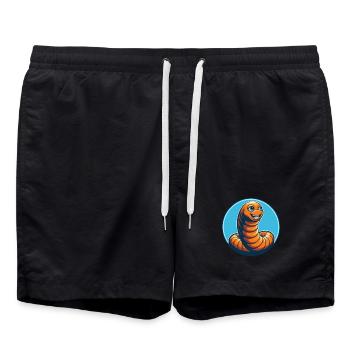 Ver de terre mignon Kawaii dessin animé Animal Animal Logo - Short de bain - noir - Devant - AI Model Male 185 light (185cm)