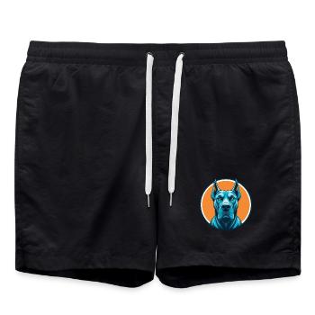 Deutsche Dogge Hund Niedlich Kawaii Cartoon Tier Haustier Logo - Badeshorts - Schwarz - Vorne - AI Model Male 185 light (185cm)