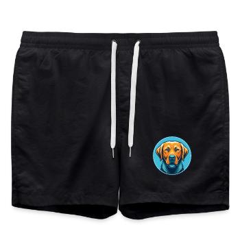 Labrador Retriever Hund Kawaii Cartoon Haustier Logo - Badeshorts - Schwarz - Vorne - AI Model Male 185 light (185cm)