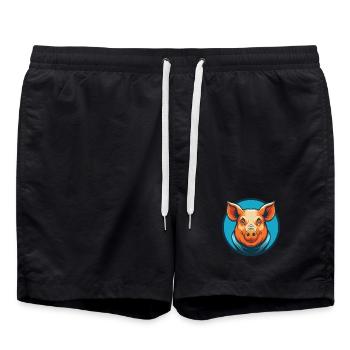Schwein Niedlich Kawaii Cartoon Clipart Tier Haustier Logo - Badeshorts - Schwarz - Vorne - AI Model Male 185 light (185cm)