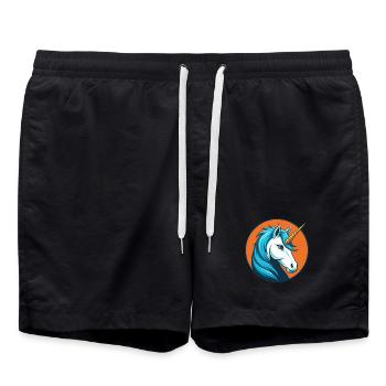 Licorne mignon drôle Kawaii dessin animé animal de compagnie logo - Short de bain - noir - Devant - AI Model Male 185 light (185cm)