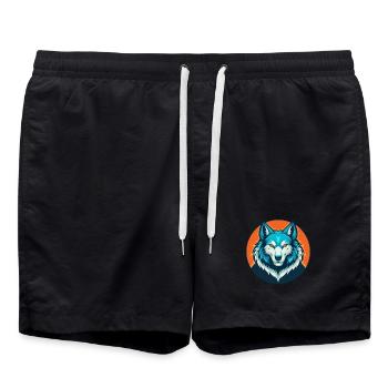 Wolf Niedlich Kawaii Cartoon Clipart Tier Haustier Logo - Badeshorts - Schwarz - Vorne - AI Model Male 185 light (185cm)